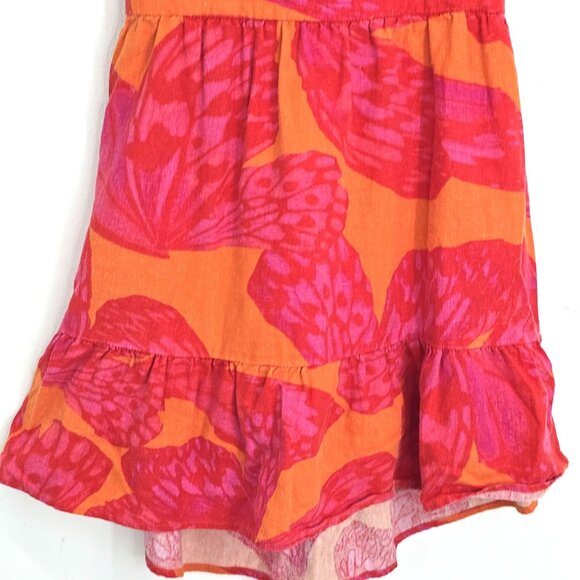 Girls Orange Pink Sexy Back Ruffle Hem Skirt Hawaiian Linen Blend Large - Picture 4 of 7